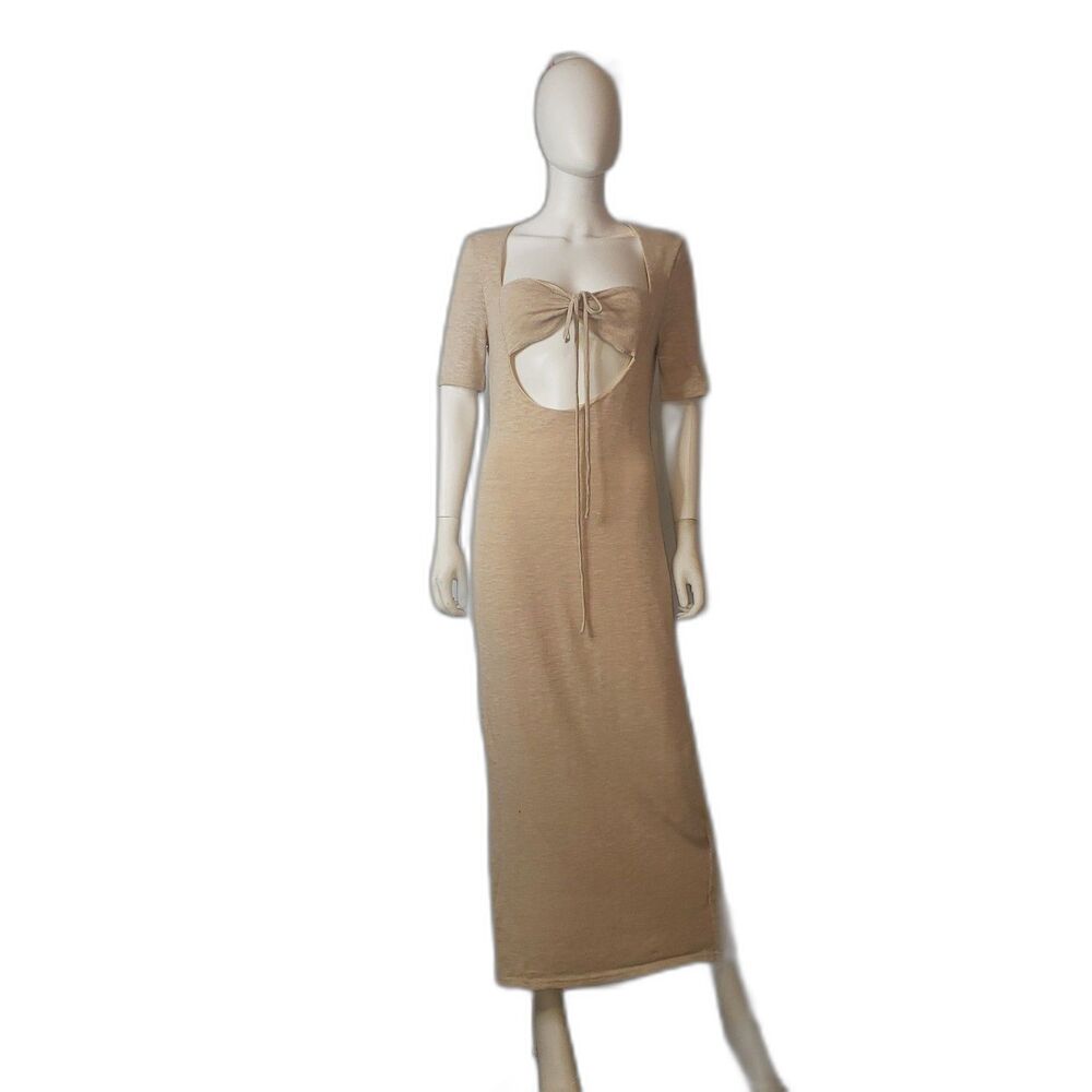 SHEIN Tan Knit Short Sleeve Maxi Dress with Bare Midriff Size Large